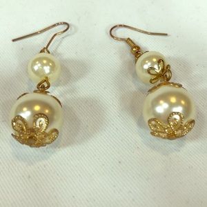 Vintage Faux Pearl & Gold Tone Earrings